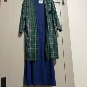 Vintage 80’s Plaid Green and Navy Midi Dress